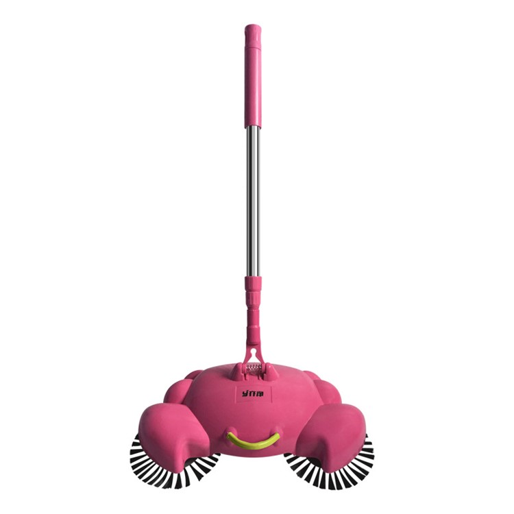 3-in-1 Household Hand Push Automatic Sweeping Robot Broom Dustpan and Trash Bin - Pink-1