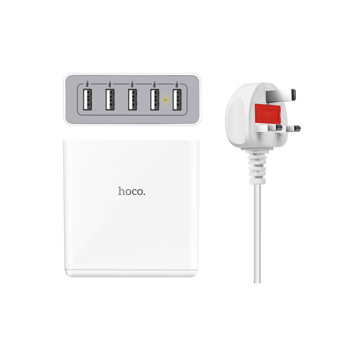 HOCO C18 5 USB Ports Home Wall Charger Adapter for Samsung HTC LG - UK Plug-1