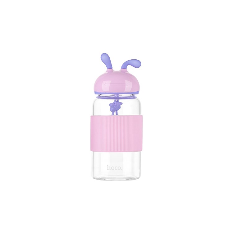 HOCO CP7 340ml Cute Rabbit Shape Glass Drinking Water Bottle with Cup Sleeve - Pink-1