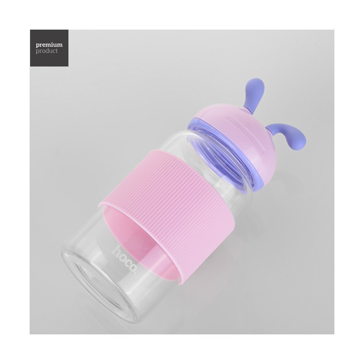 HOCO CP7 340ml Cute Rabbit Shape Glass Drinking Water Bottle with Cup Sleeve - Pink-2