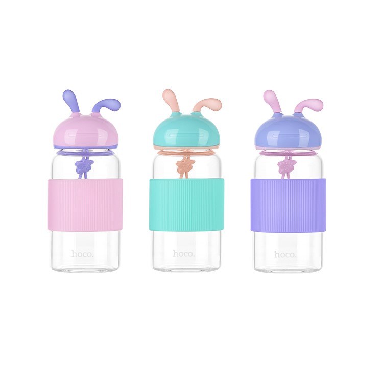 HOCO CP7 340ml Cute Rabbit Shape Glass Drinking Water Bottle with Cup Sleeve - Pink-3