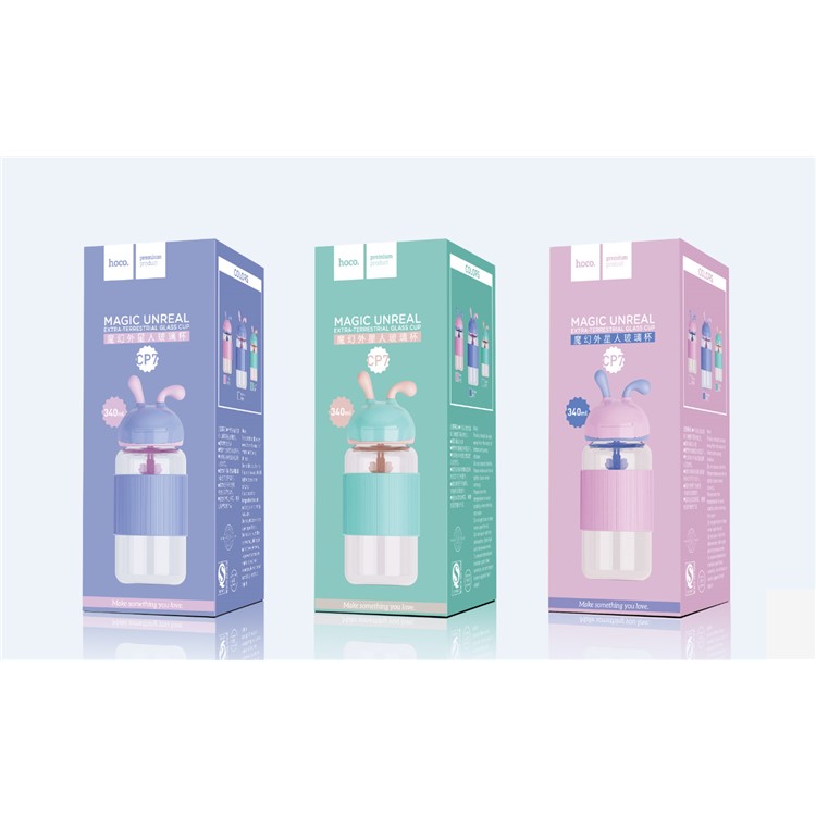 HOCO CP7 340ml Cute Rabbit Shape Glass Drinking Water Bottle with Cup Sleeve - Pink-4
