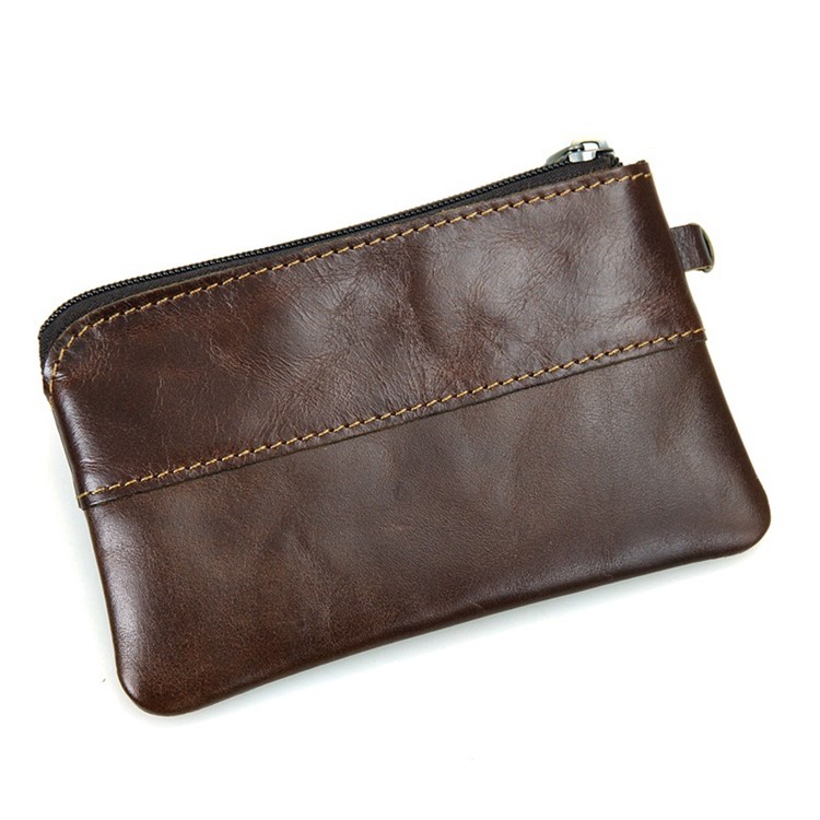 Genuine Leather Metal Zipper Card Case Wallet / Coin Change Purse-2