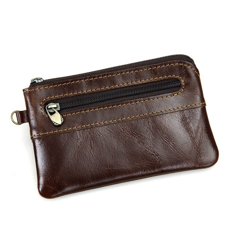 Genuine Leather Metal Zipper Card Case Wallet / Coin Change Purse-3