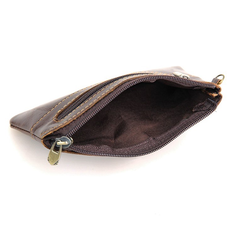 Genuine Leather Metal Zipper Card Case Wallet / Coin Change Purse-5