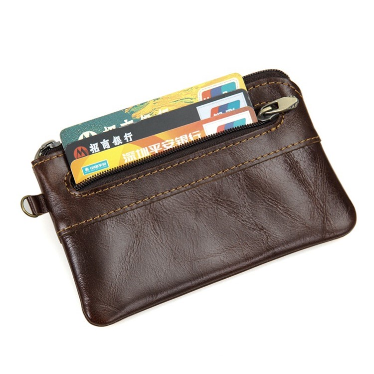 Genuine Leather Metal Zipper Card Case Wallet / Coin Change Purse-6