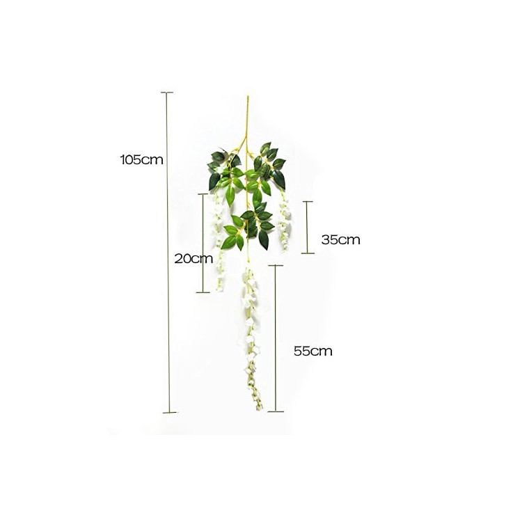 12 Pack One Set Artificial Wisteria Vine Silk Hanging Flower Wedding Festival Décor - Blanc-11