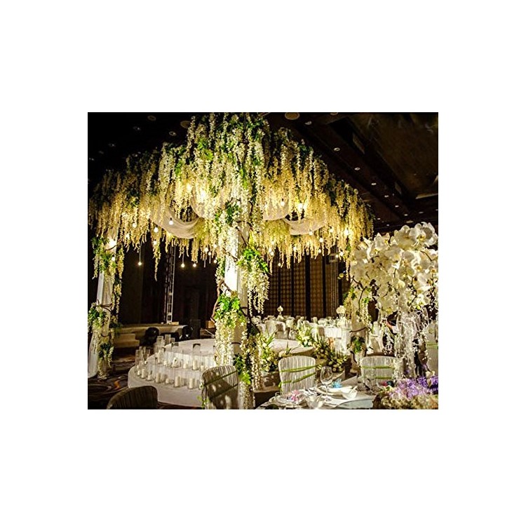 12 Pack One Set Artificial Wisteria Vine Silk Hanging Flower Wedding Festival Décor - Blanc-2