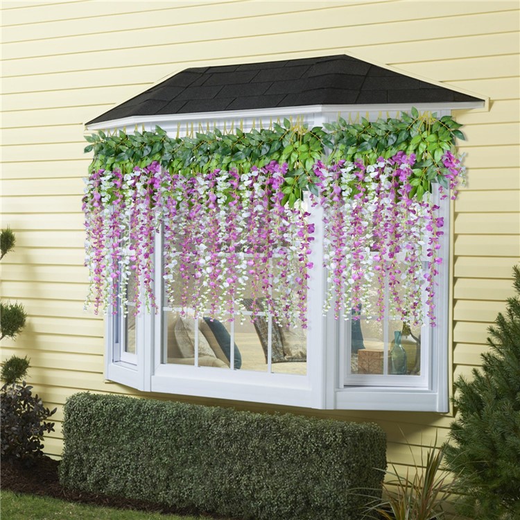 12 Pack One Set Artificial Wisteria Vine Silk Hanging Flower Wedding Festival Décor - Blanc-7