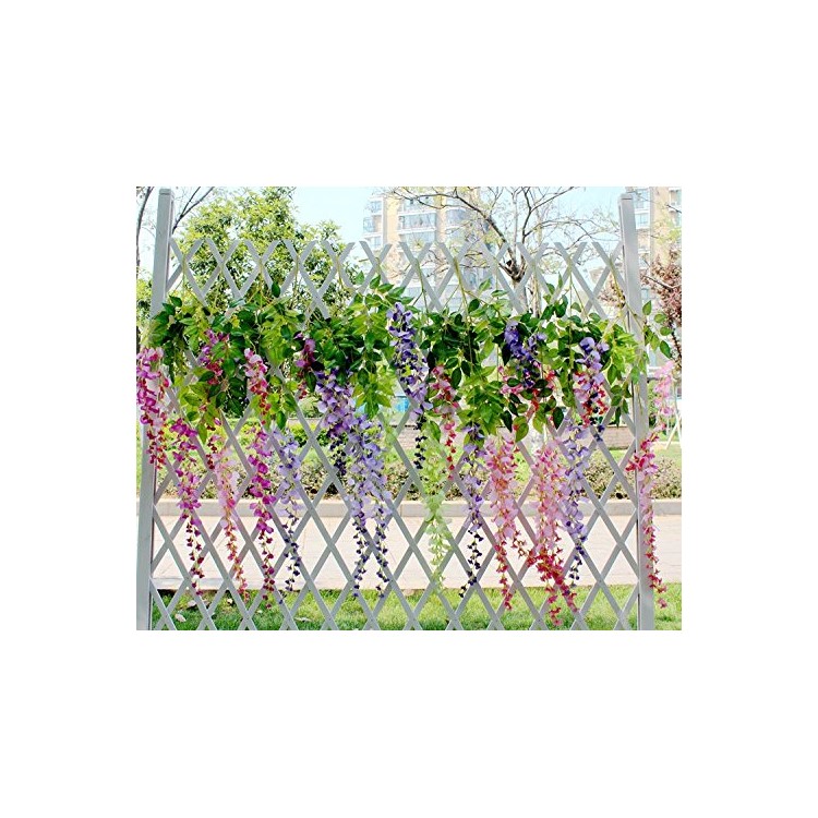 12 Pack One Piece Artificial Wisteria Vine Silk Hanging Flower Wedding Festival Decor - Pink-2