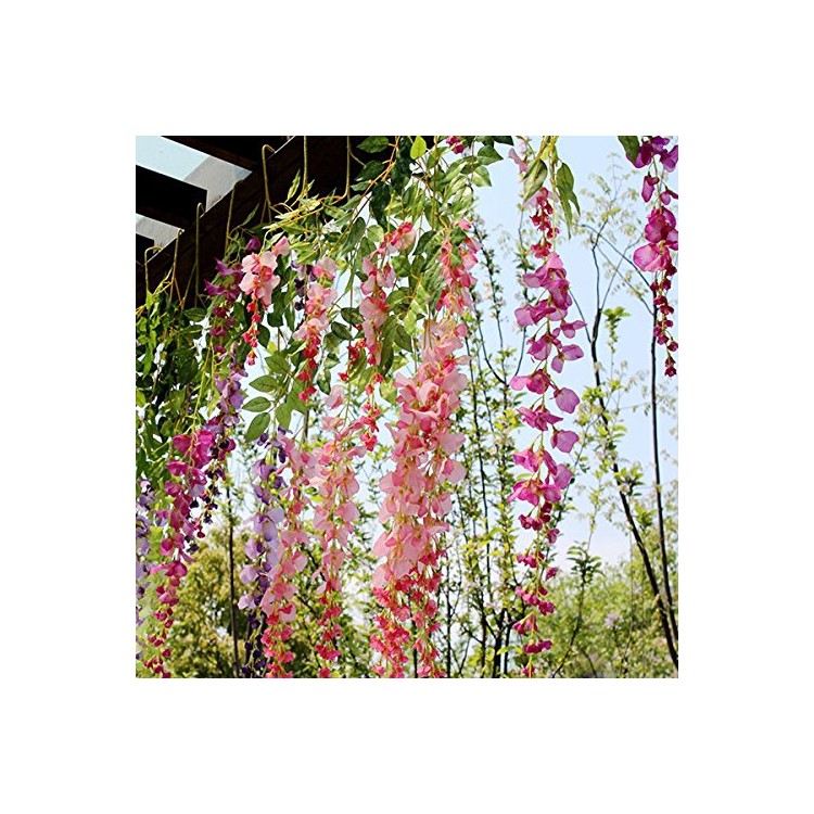 12 Pack One Piece Artificial Wisteria Vine Silk Hanging Flower Wedding Festival Decor - Pink-3