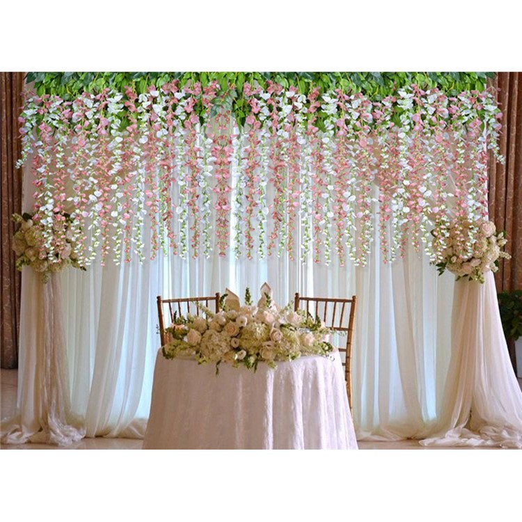 12 Pack One Piece Artificial Wisteria Vine Silk Hanging Flower Wedding Festival Decor - Pink-5