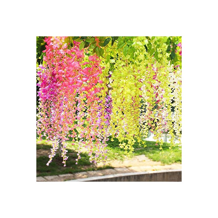 12 Pack One Piece Artificial Wisteria Vine Silk Hanging Flower Wedding Festival Decor - Pink-6
