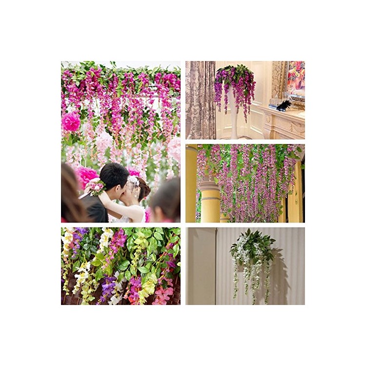 12 Pack One Piece Artificial Wisteria Vine Silk Hanging Flower Wedding Festival Decor - Pink-7