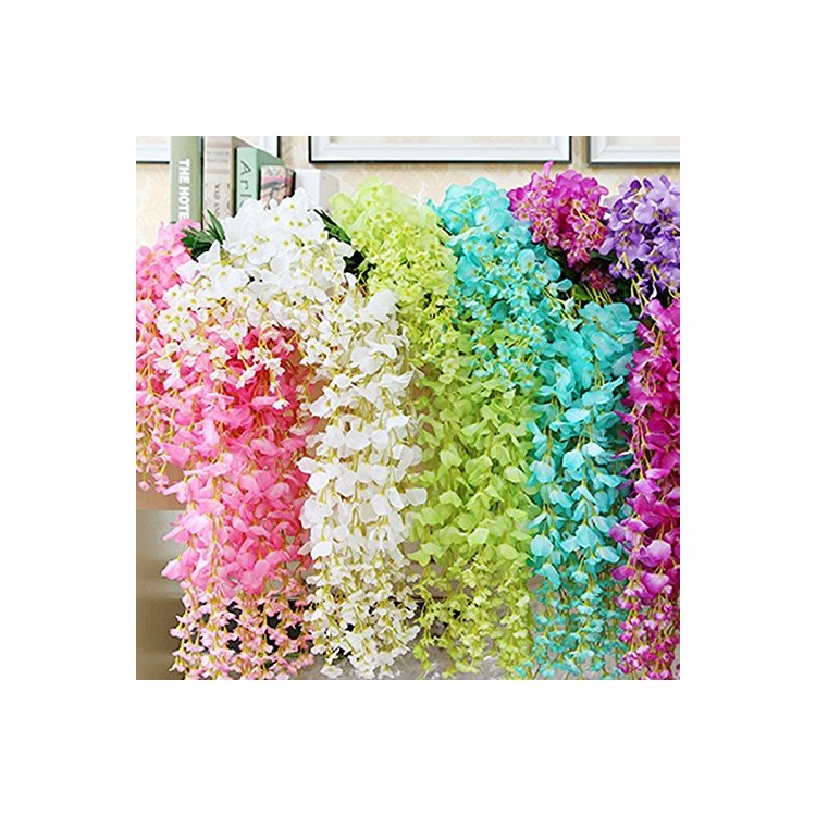 12 Pieces Artificial Wisteria Vine Silk Hanging Flower Wedding Festival Decor - Blue-2