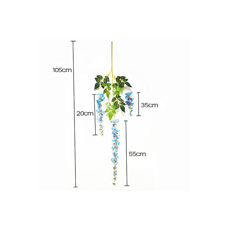 12 Pieces Artificial Wisteria Vine Silk Hanging Flower Wedding Festival Decor - Blue-4