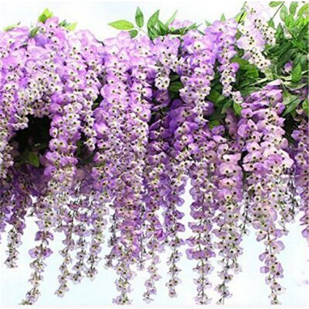 Seda Artificial Wisteria Vid Ratta Seda Colgante Decoración De La Boda De La Flor 12 Unidades - Púrpura-2