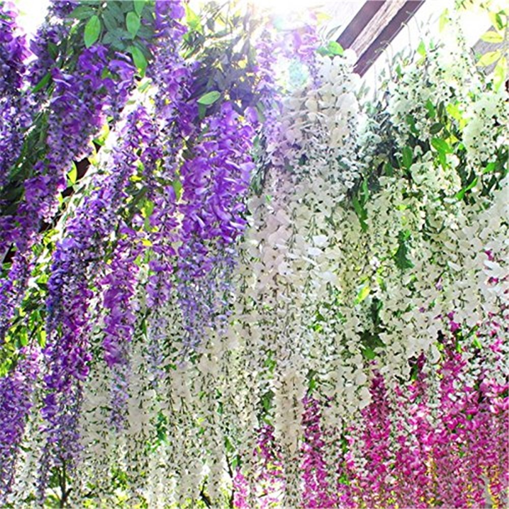 Seda Artificial Wisteria Vid Ratta Seda Colgante Decoración De La Boda De La Flor 12 Unidades - Púrpura-3