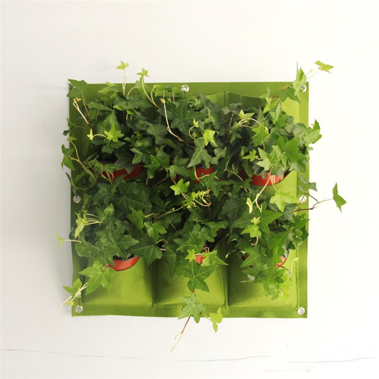 9 Pockets Vertical Wall Mount Garden Planter Grow Container Bags Living Felt Wall Hanging Planter - Green-3