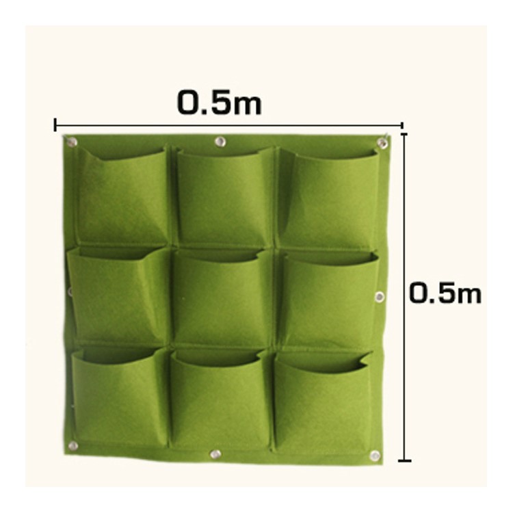 9 Pockets Vertical Wall Mount Garden Planter Grow Container Bags Living Felt Wall Hanging Planter - Green-5