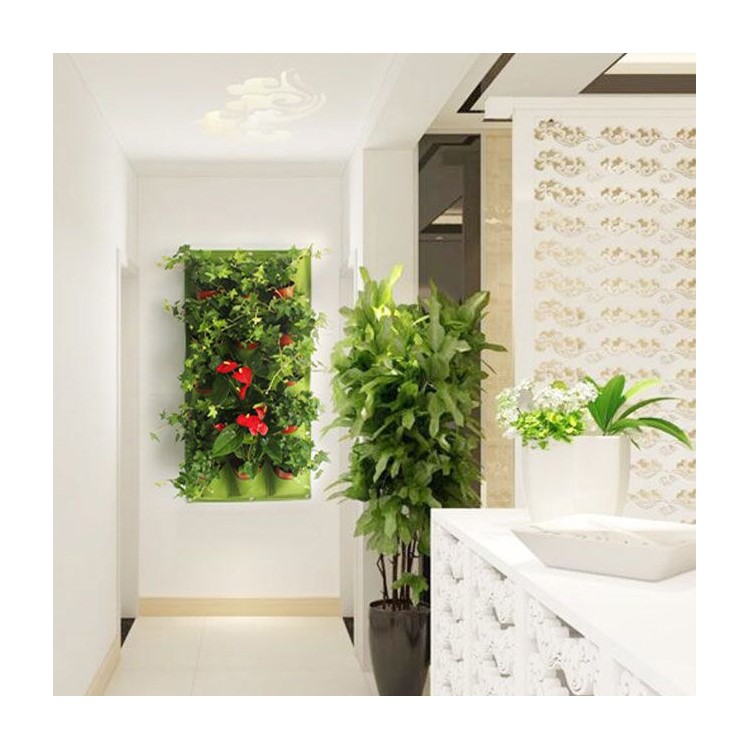 9 Pockets Vertical Wall Mount Garden Planter Grow Container Bags Living Felt Wall Hanging Planter - Green-6