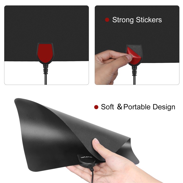 Indoor HD Digital TV Antenna with 50 Miles Long Range Amplifier HDTV Signal Booster 10ft Coax Cable - Black-3