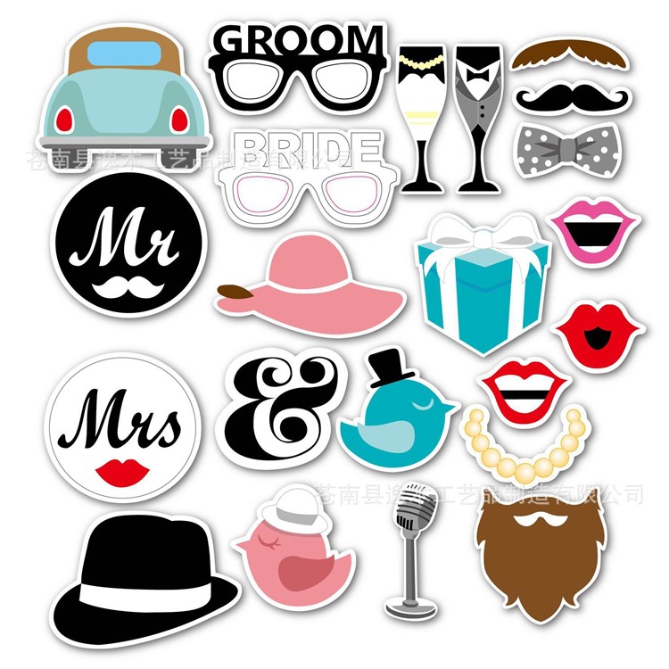 22PCS Photo Booth Props Car Wineglass Glasses DIY Kit for Wedding Birthday Christmas-1