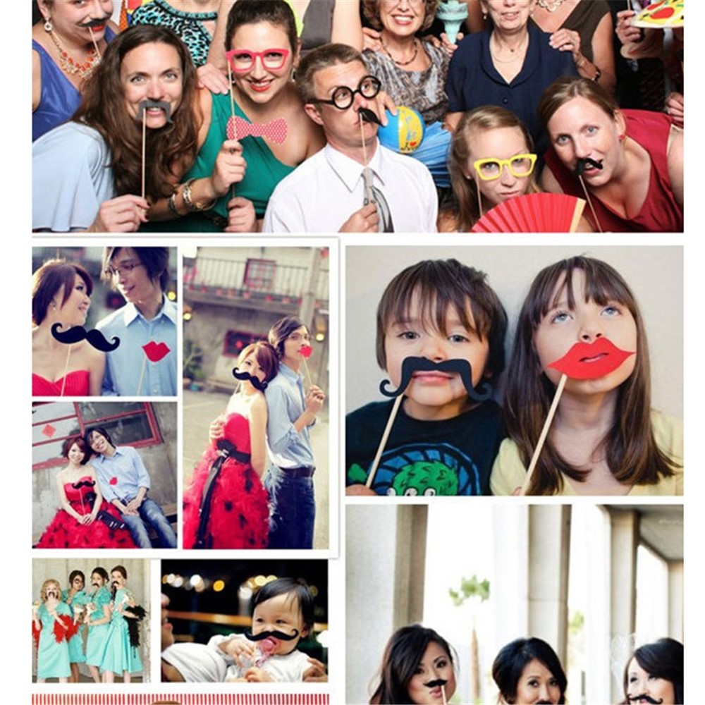 76PCS Photo Booth Props Bowknot Mustache Glasses DIY Kit for Wedding Birthday Christmas-8
