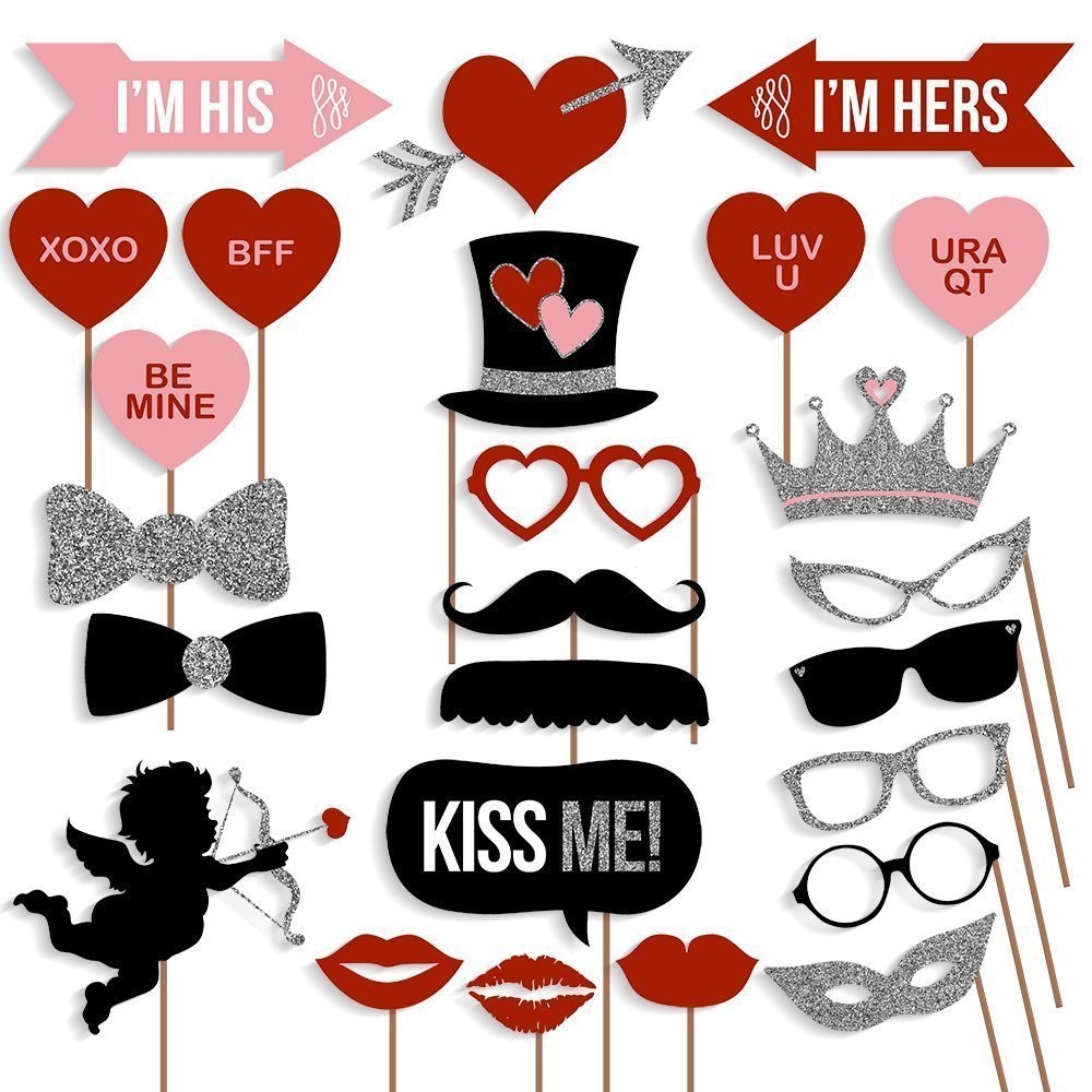 27PCS Photo Booth Props Mustache Heart Crown DIY Kit for Wedding Birthday Christmas-2