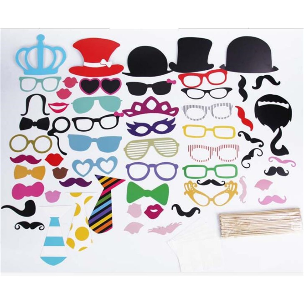 60PCS Photo Booth Props Mustache Glasses Crown DIY Kit for Wedding Birthday Christmas-3