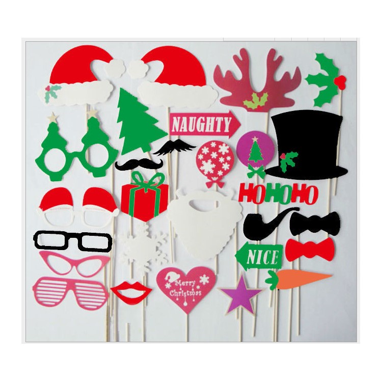 28PCS DIY Photo Booth Props Mustache Glasses Snowflake for Wedding Birthday Christmas-2