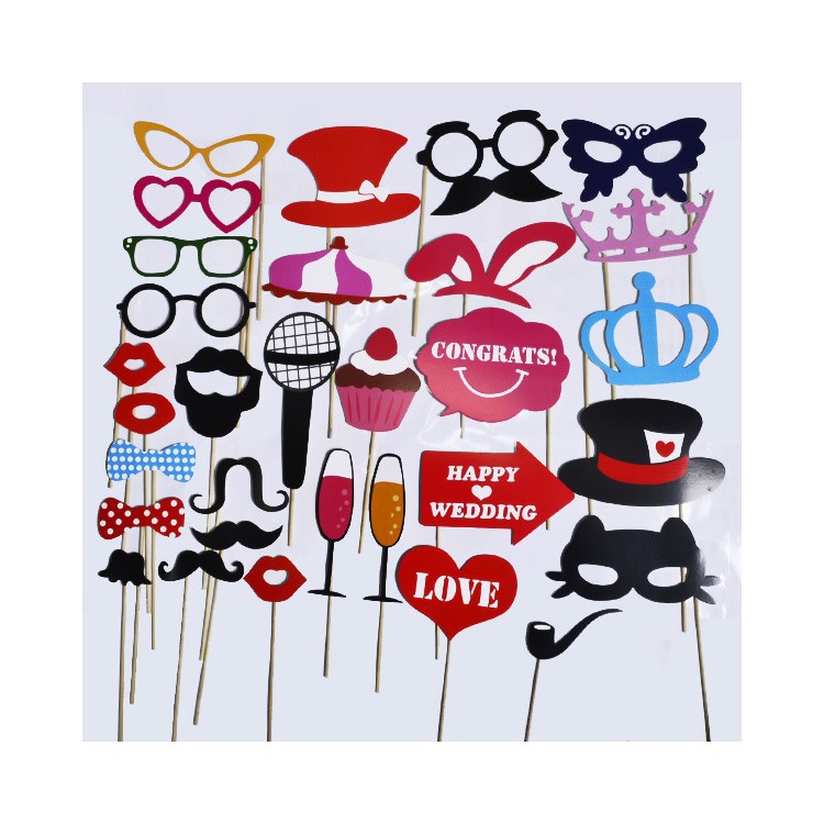 31PCS DIY Photo Booth Props with Mustache Glasses Hats for Wedding Birthday Christmas Party-3