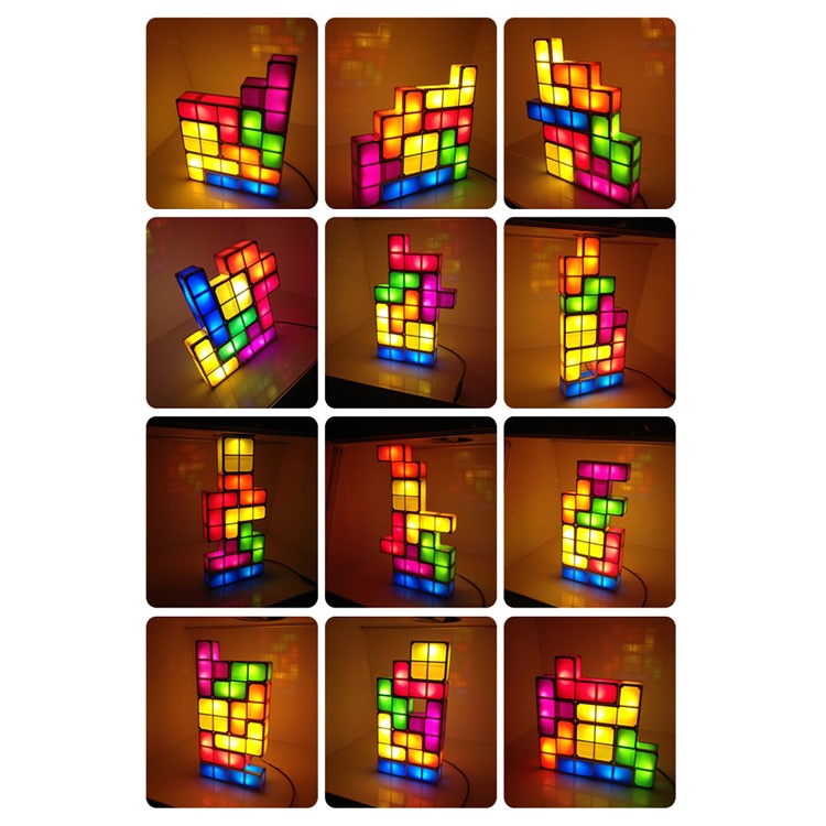 Retro Game Style Tetris Puzzle Desk Lamp DIY Constructible Night Light Decorative Stackable LED Desk Lamp-7