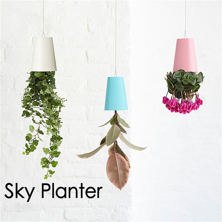 Creative Small Hanging Plant Pot Plastic Upside Down Flower Pot Sky Planter for Home Decoration - Black-3