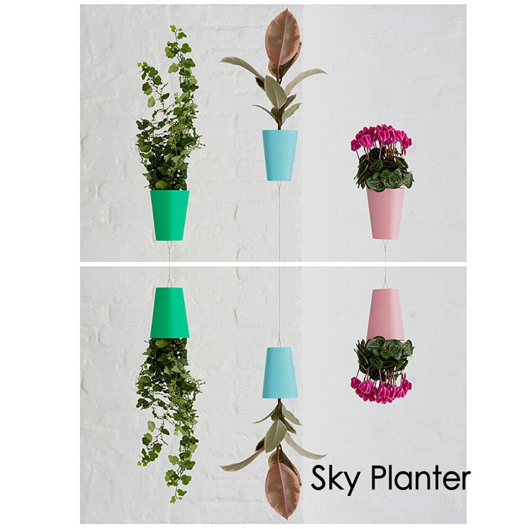 Creative Small Hanging Plant Pot Plastic Upside Down Flower Pot Sky Planter for Home Decoration - Black-4