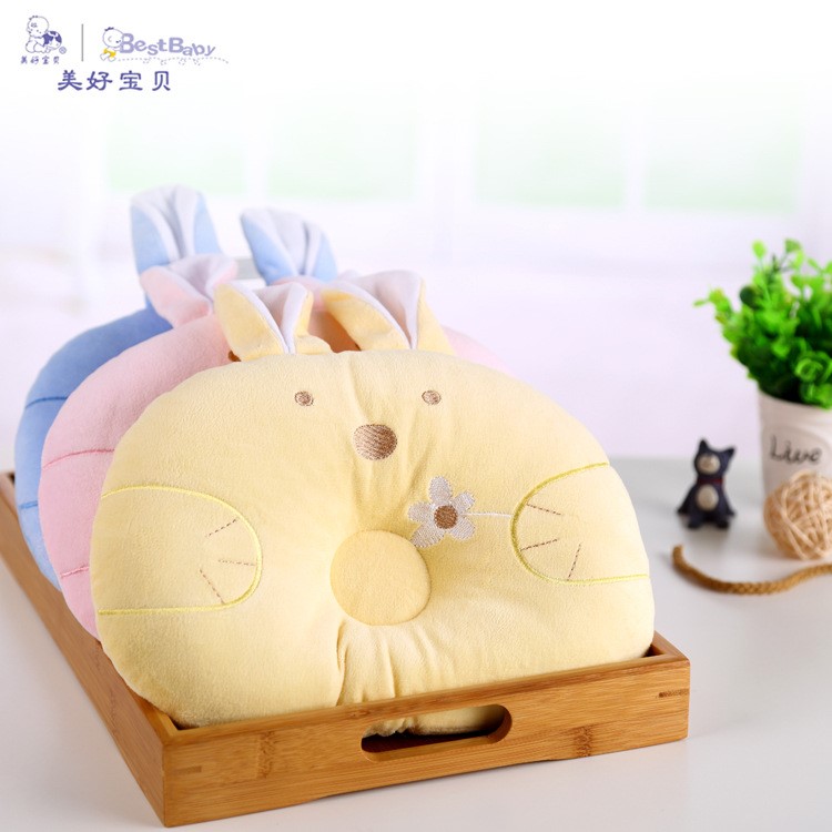 BEST BABY Rabbit Pattern Breathable Cotton Protection Baby Flat Head Newborn Pillow - Pink-3
