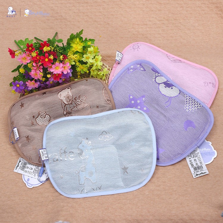 BEST BABY Cartoon Pattern Baby Summer Ice Silk Pillow Protection Baby Flat Head Newborn Pillow - Khaki-3