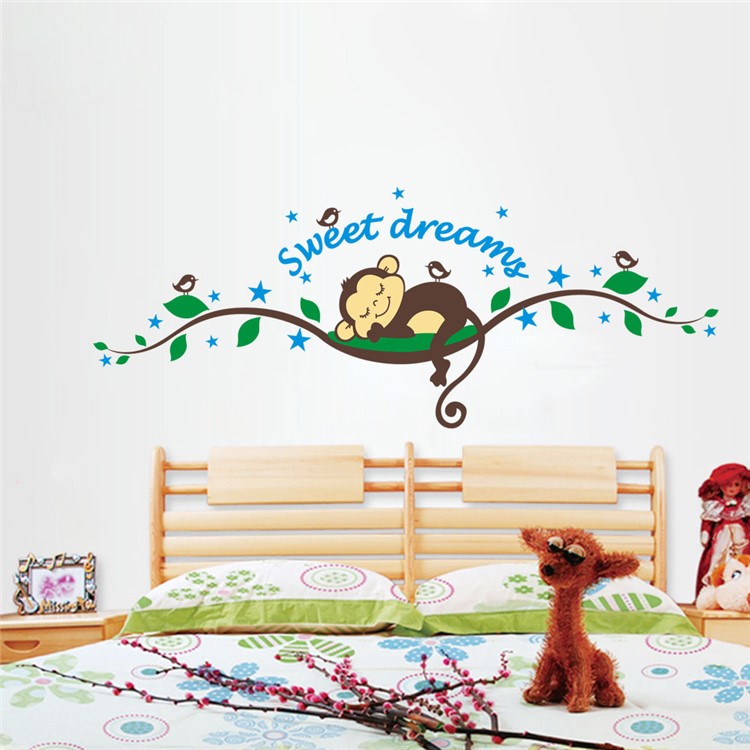 Sweet Dream Sleepy Little Monkey Rest on Tree Vine Wall Decal Sticker-1