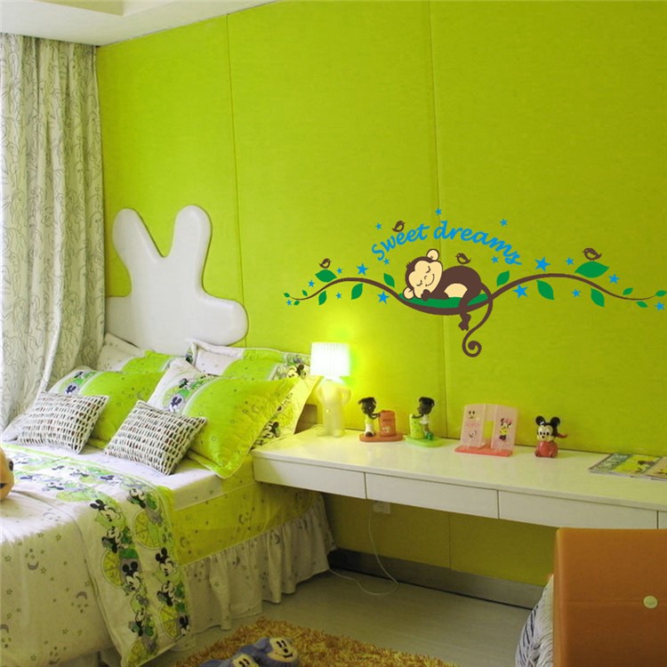Sweet Dream Sleepy Little Monkey Rest on Tree Vine Wall Decal Sticker-2