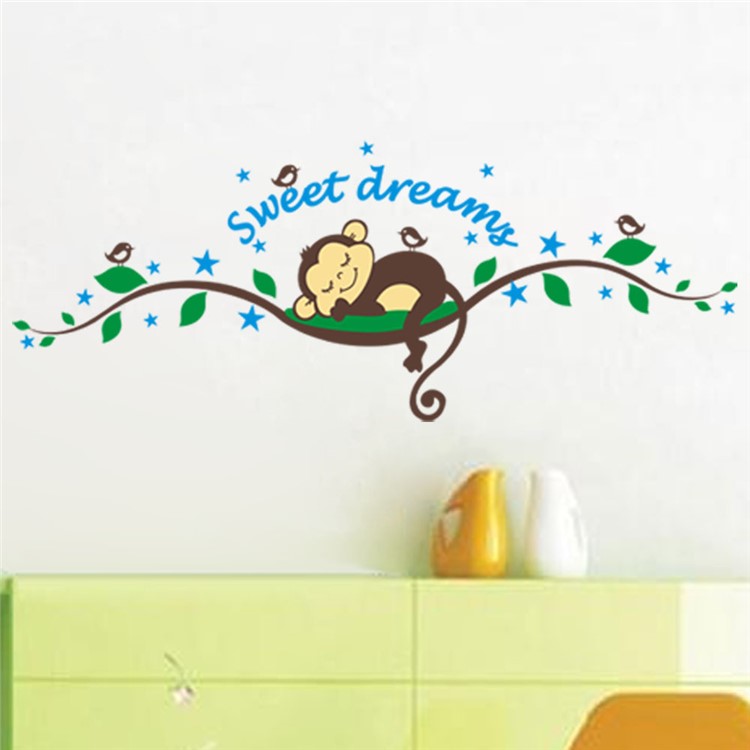Sweet Dream Sleepy Little Monkey Rest on Tree Vine Wall Decal Sticker-3