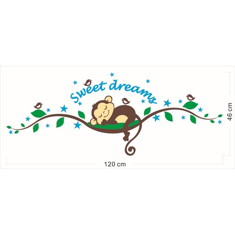 Sweet Dream Sleepy Little Monkey Rest on Tree Vine Wall Decal Sticker-5