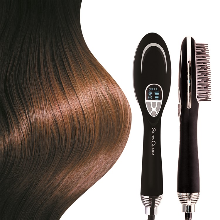 Anion Hair Dryer Brush Blow-dry Comb Ion-Flow Brush Dryer with EU Plug Cable - Black-1
