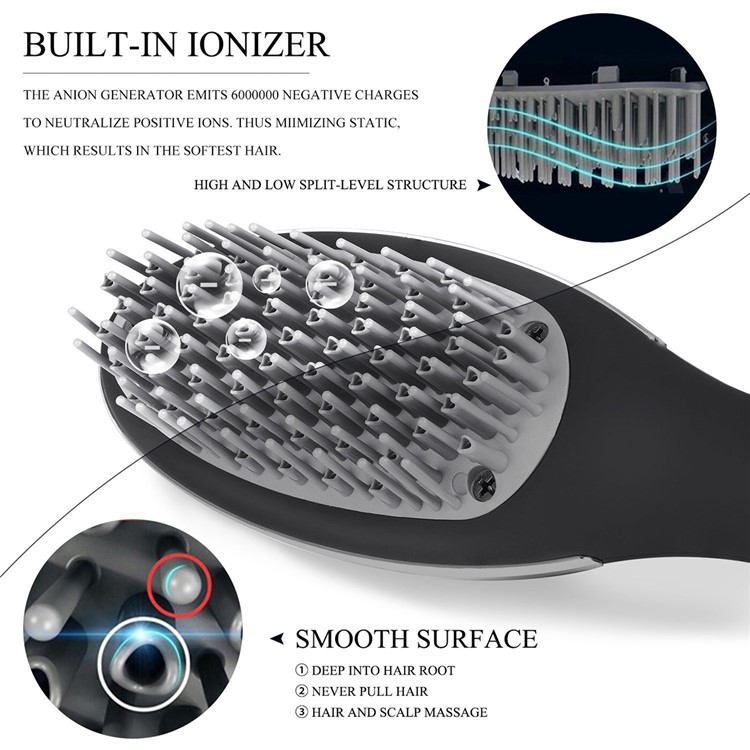 Anion Hair Dryer Brush Blow-dry Comb Ion-Flow Brush Dryer with EU Plug Cable - Black-4