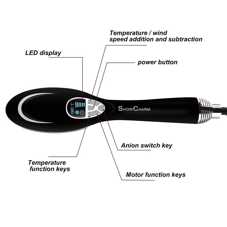 Anion Hair Dryer Brush Blow-dry Comb Ion-Flow Brush Dryer with EU Plug Cable - Black-6