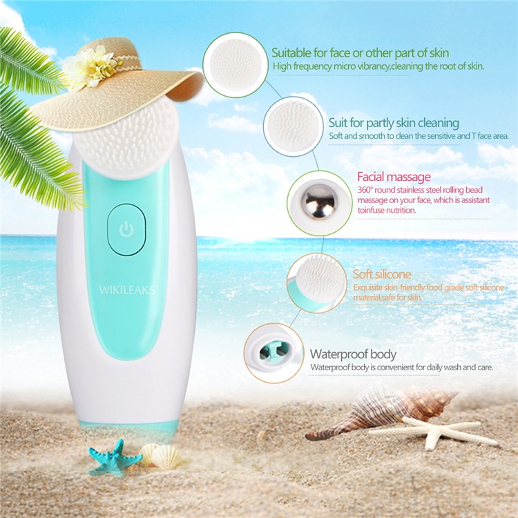 WL-2735 3 in 1 Beauty Skin Care Cleaning Brushes Electric Facial Cleanser Massager for Women Beauty - Green-2