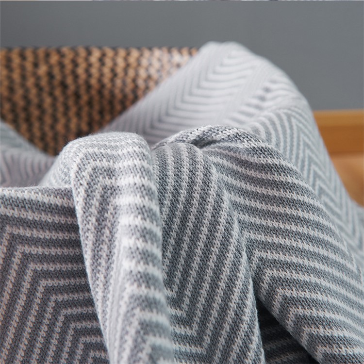 Zig-zag Pattern Cotton Knitting Warm Blanket with Tassels ...