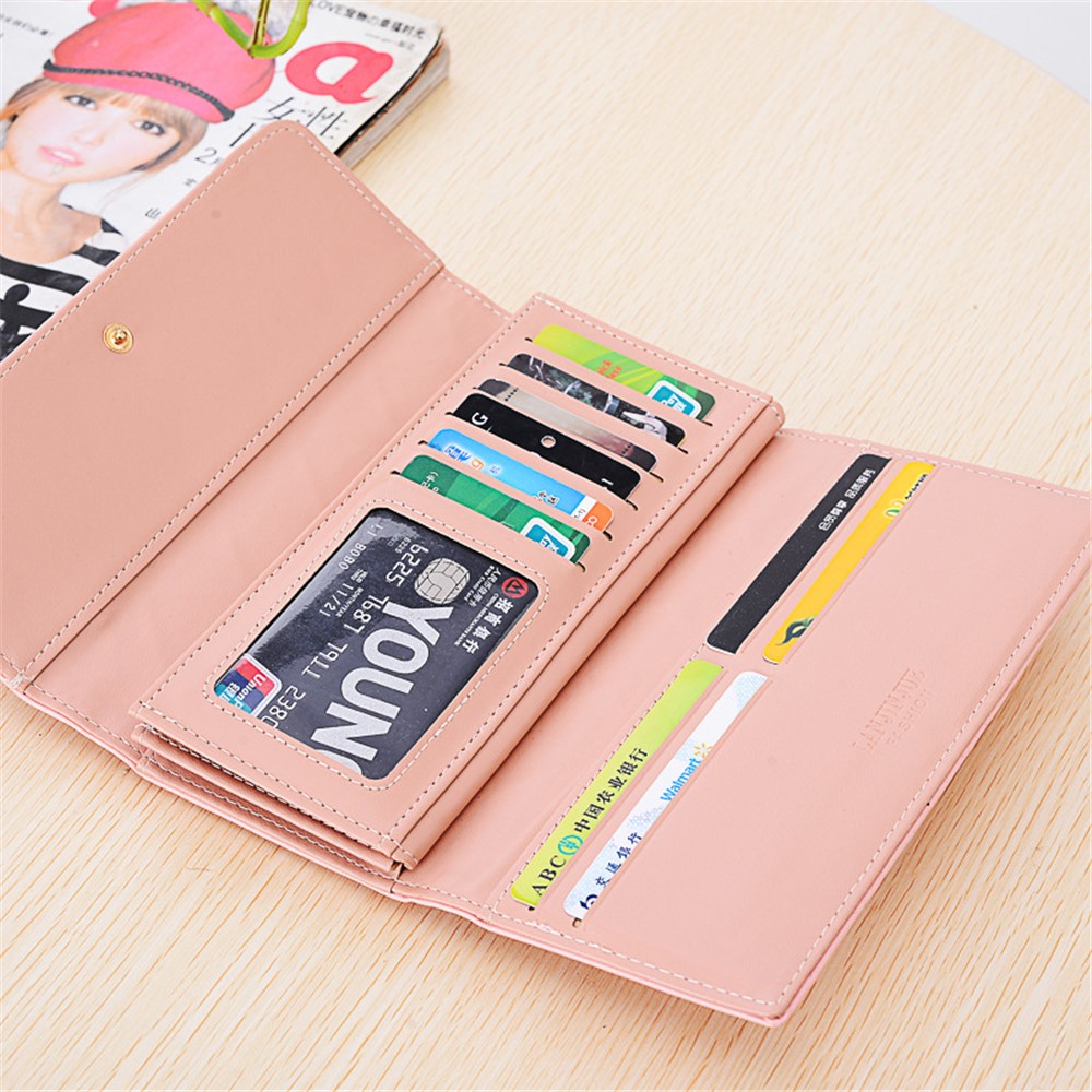 PU Leather Crown Wallet Long Trifold Purse for Women - Pink-2