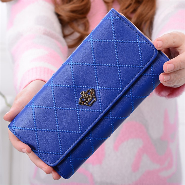 PU Leather Card Holder Wallet Case Tri-fold Purse for Women Lady - Dark Blue-1