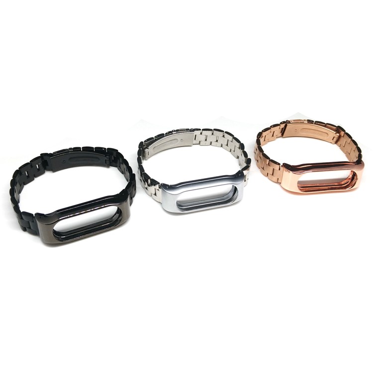 Bracelete de fita de relógio de aço inoxidável Fechamento duplo para Xiaomi Mi Band 2 - Preto-10