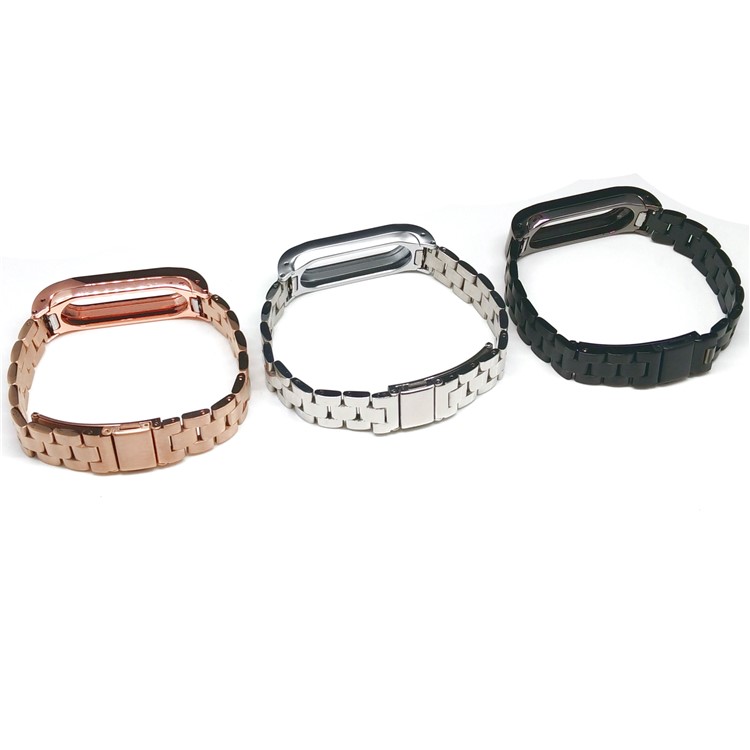Bracelete de fita de relógio de aço inoxidável Fechamento duplo para Xiaomi Mi Band 2 - Preto-11